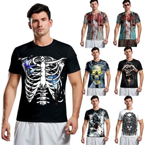 Halloween Scary 3D skull Bone print T-Shirt Adult Men Horror Skeleton zombie loose Tank Tops For Carnival Party Costume
