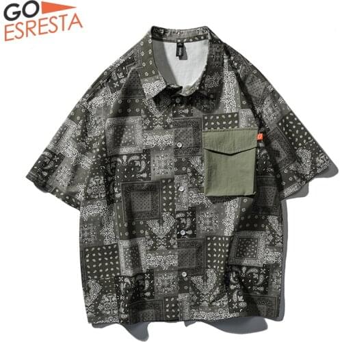 2020 Hawaiian Casual Shirt Men Summer Holiday Fashion Cotton Floral Lattice Short Sleeve Streetwear Harajuku Loose Man Shirts