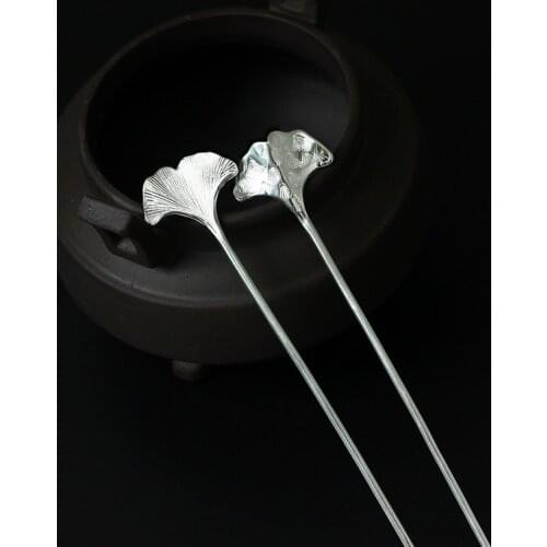 Hanfu Hair Accessories 925 Sterling Silver Hair Stick Ginkgo Leaf Chinese Vintage Hairpin For Women Jewelry Luxury Female Gifts