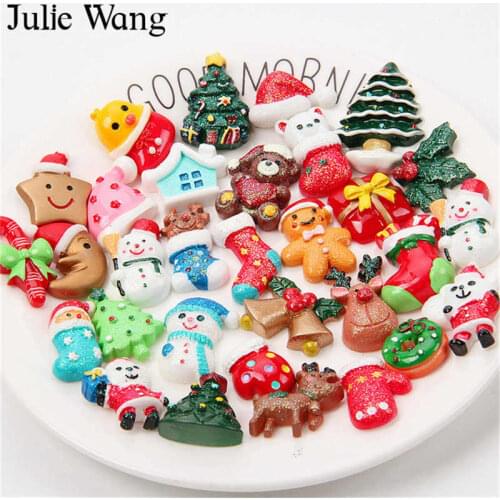 Julie Wang 20pcs Randomly Mix Christmas Series Home Decoration Resin Flatback Cabochon Charms Pendant Jewelry Making Accessory