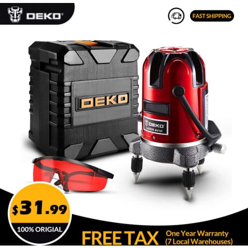 DEKO 5 Lines 6 Points Red Laser Leverl Self Leveling 360 Degrees Multi Mode With Tripod Set and A Variety of Packaging