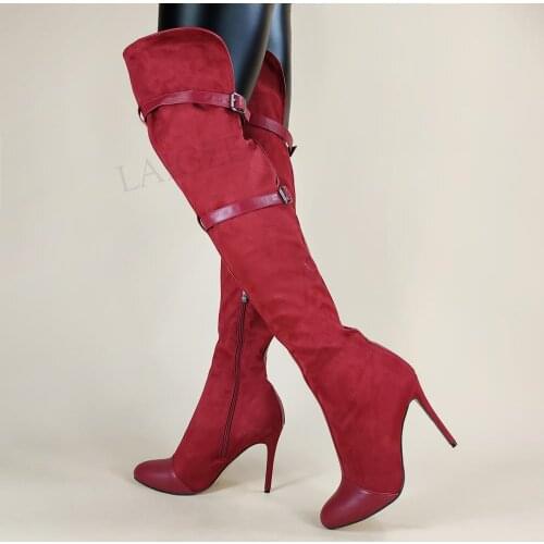 LAIGZEM Women Over High Boots Patchwork Side Zip Stiletto High Heels Boots Zapatos Autumn Winter Shoes Woman Big Size 44 46 47