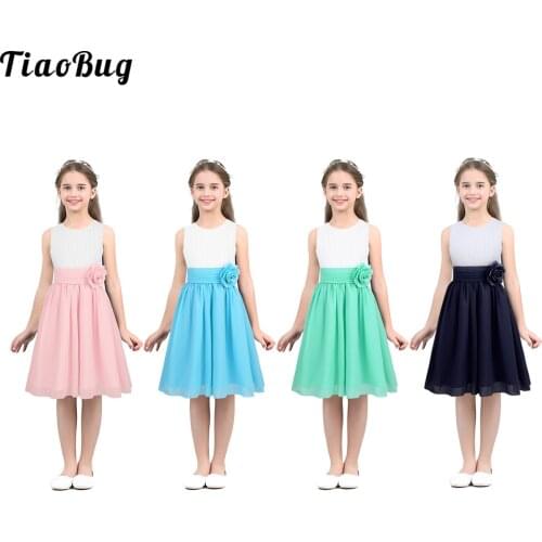 TiaoBug Summer Kids Girls Sleeveless Pleated Flower Girl Dress Princess Pageant Wedding Bridesmaid Birthday Party Dress