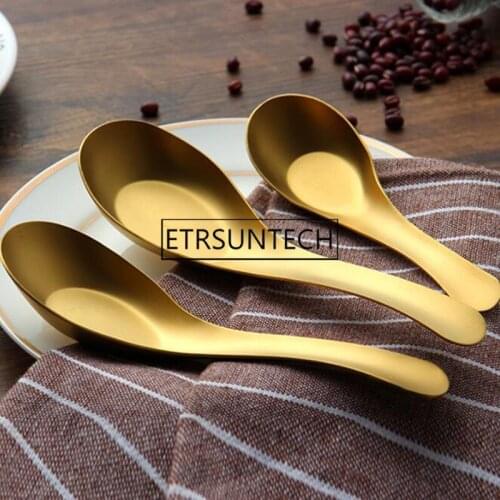 100pcs Stainless Steel Soup Spoons Gold Cooked Rice Scoop Children Kids Dinner Tableware Kitchen Accessories