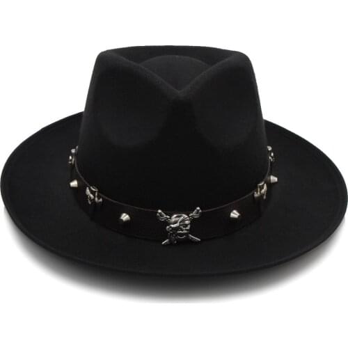 Fashion Women Men Felt Fedora Hat For Winter Autumn Fascinat Jazz Hat Gentleman Sombrero Dad Hat Punk Pirate Belt Size 58CM