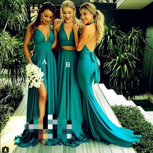 Mrs Win Bridesmaid Dress A Line Floor-Length Wedding Party Gowns for Girls HR333 Side Split Sleeveless Vestido Madrinha Under 50