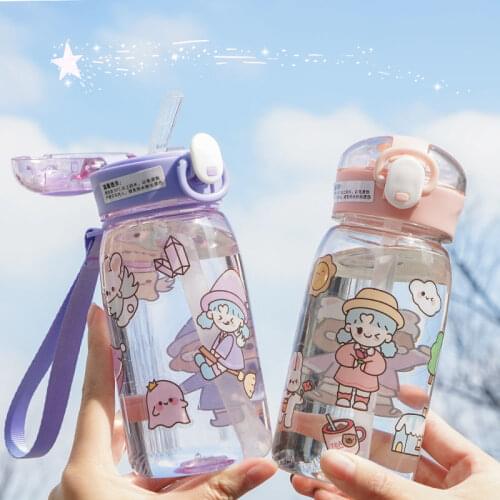 Cartoon Cute Cup with Straw Plastic Cup Drop-Proof and Portable Outdoor High Quality Transparent Cup Large-Capacity Water Cup