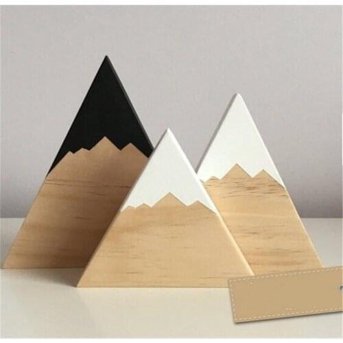 Nordic 3pcs/set Wooden Snowy Mountain Blocks Toys Nursery Decor Ornaments Kids Furniture Toy Childrens Room Decoration