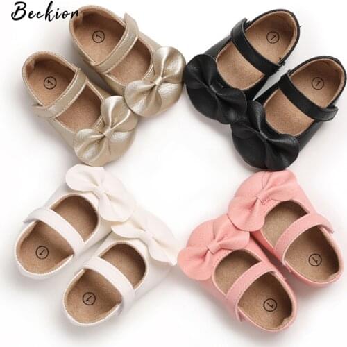 Beckior Baby Girl Princess Shoes Toddler Non-slip Flat Soft-sole Rubber Crib Lovely Butterfly-knot Infant First Walkers