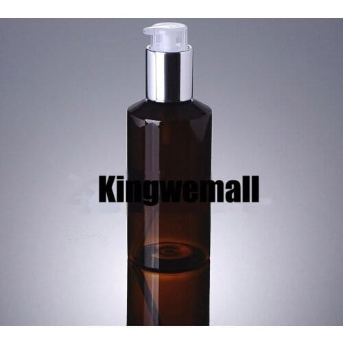 Wholesale 300pcs/lot Capacity 150ml Empty PET Brown Bottle with Light Silver Pump For Lotion or Cosmetic Packaging XCI31