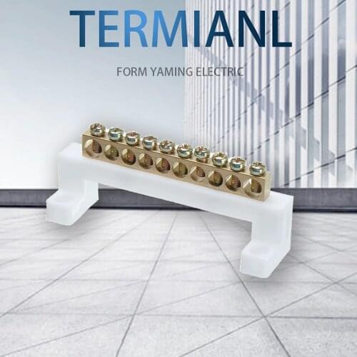 P148 White Bridge Design Zero Line 10 Position Copper Grounding Strip Terminal Block Connector for Distribution cabinet