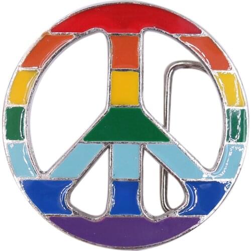 Rainbow Peace Symbol Gay Belt Buckle Cowboy Cowgirl Western Metal Rodeo Belt Buckle Suitable for 3.8-4cm Width Belt Accessories