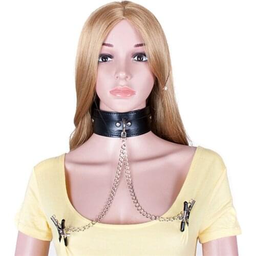 PU Leather Sex Collar with Metal Nipple Clamps Slave Fetish Erotic Sex Games bdsm Bondage Sex Products Adult Sex Toys For Couple