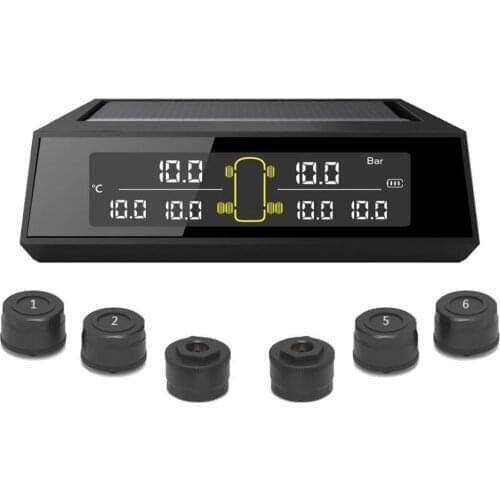 Car TPMS Tire Pressure Monitoring System Solar Power Digital TMPS LCD Display USB Auto Security Alarm Tire Pressure Sensor 6PCS