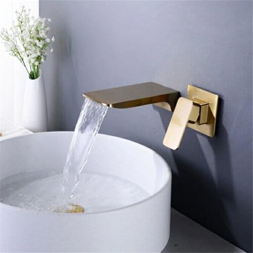 Bathroom Basin Faucets Solid Brass Brushed Gold/Chrome Sink Mixer Tap Hot & Cold Lavatory Crane Taps In-Wall Waterfall Faucets