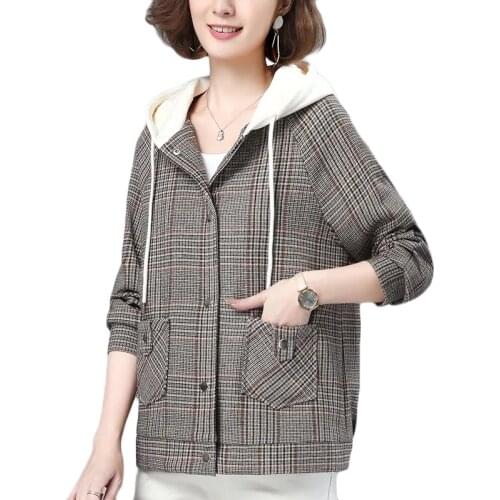 2021 Spring Autumn New Short Outerwear Womens Hooded Plaid Trench Coat Womens Plus Size Parker Overcoat Casual Windbreaker 4XL