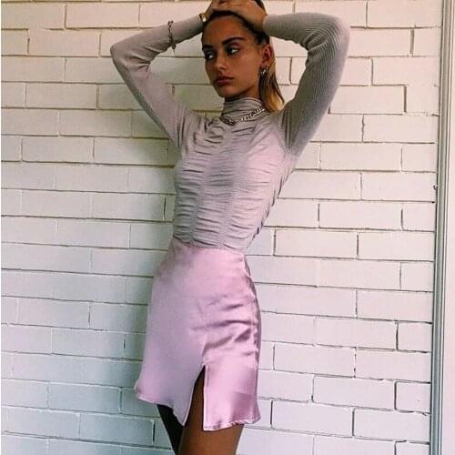 2021 New Summer Mini Skirt Dark Laser Gothic Skirt Ladies Satin Anti-glare Split Mini Skirt Split Ends Skirts Womens Medieval