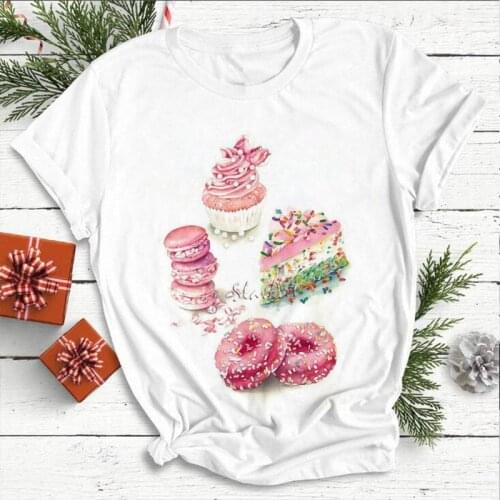 Donuts And Cake Graphic Print T-shirt Women 2020 New Summer Vogue Tshirt Tee Harajuku Aesthetic Casual Streetwear Female T Shirt