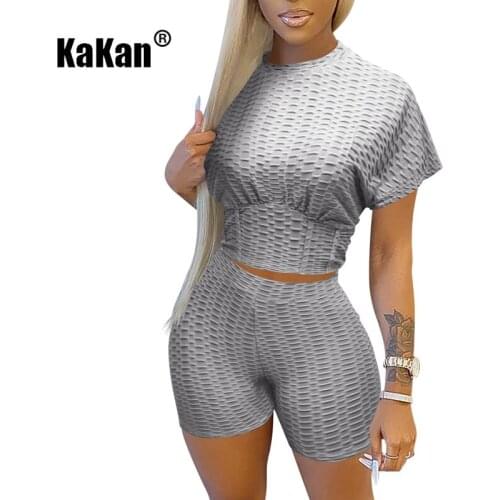 KaKan Spring and Summer Pure Color Sports Waist Sexy Jumpsuit Jacquard Fabric Two-piece Jumpsuit Womens Clothing