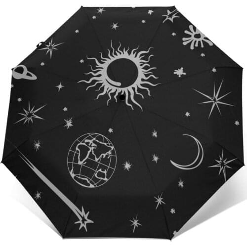 Space Sun Moon Earth Stars Windproof Automatic Folding Inverted Umbrella Portable Paraguas for Man Woman