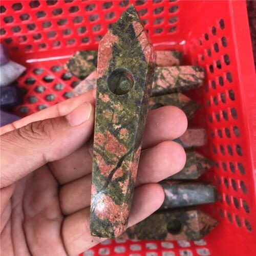 1pcs Natural Quartz Unakite Gem Stones Smoking Pipe Crystal Point Wand Healing Reiki Gemstone Mineral With Wholesale Price