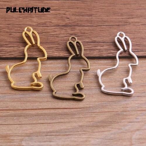 10pcs 23*44mm Three Color Alloy Jewelry Accessories Rabbit Charm Hollow Glue Blank Pendant Tray Bezel 11C74