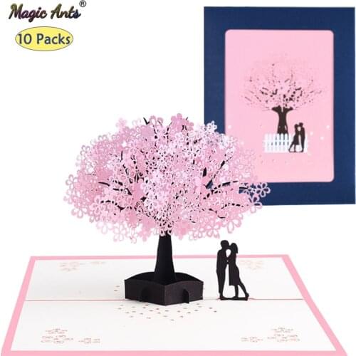 10 Pack Cherry Tree Pop-Up Flowers Card for Anniversary Valentines Mothers Day Birthday All Occasions 3D Greeting Cards