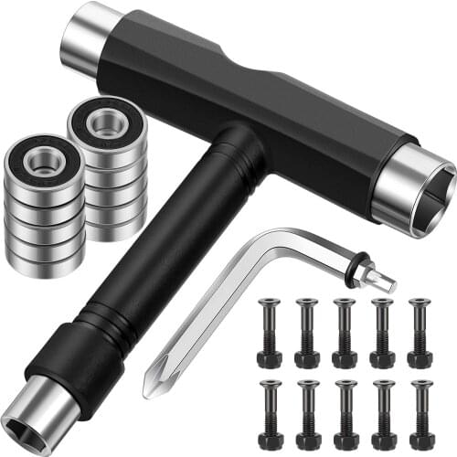22 pcs Skate Accessories Includes T Type Skate Tool, L Type Wrench Screwdriver, Skate Bearing, Skateboard Hardware Bolts
