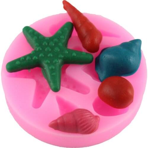 3 pieces/lot) Latest 6*6*1cm starfish halobios marine organism shape stamping sugarcraft fondant silicone molds for cake tools