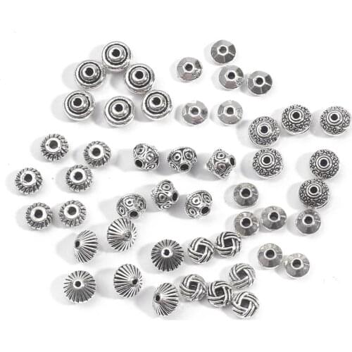 30-50PCS New Spacer Beads Oval Pattern Metal Beads for DIY Jewelry Bracelet Necklace Handmade Accessories
