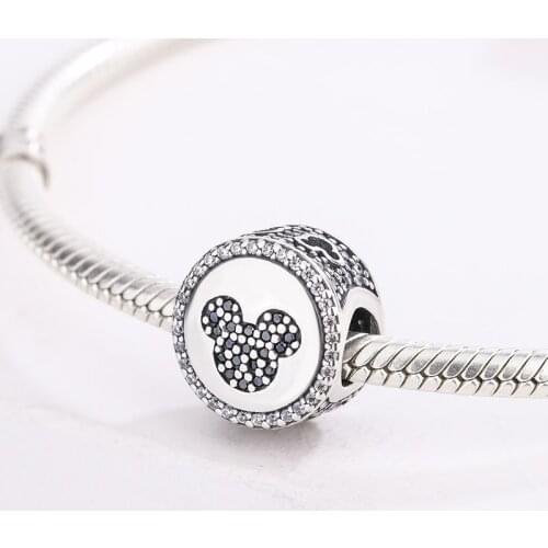 925 Sterling Silver Mickey Minnie Head CZ Zircon Round Beaded Pendant Charm Bracelet DIY Jewelry Making For Original Pandora