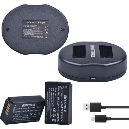 Batmax 2pcs EN-EL20 EN EL20 ENEL20 Battery with USB Dual Charger for NIKON 1 J1 J2 J3 S1 Digital Camera Battery with USB Cable