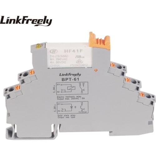 BPT-61 HF41F 24-ZS Auto Plug-in Spring Din Rail Relay 24V In 6A 250VAC/30VDC Out Electronic Voltage Relay Switch Module & Board