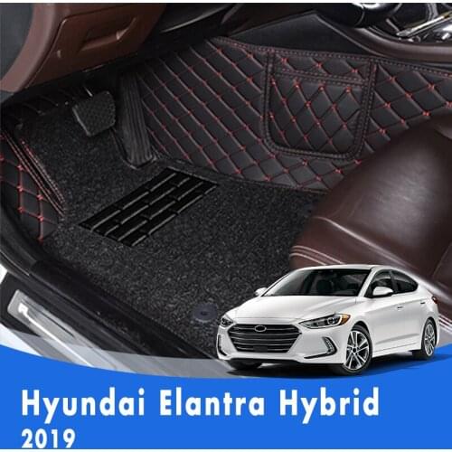 Car Floor Mats For Hyundai Elantra Hybrid 2019 Luxury Double Layer Wire Loop Custom Leather Carpets Car Accessories Floorliners