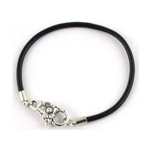 FREE SHIPPING 36PCS Floral CLASP black leather charm bracelet #20429
