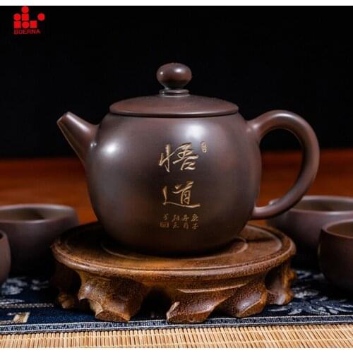 BOERNA 180-200ml Chinese Nixing Teaware Teapots Handmade Pot With Damo Carving kettle Nixing clay Teaset teapot with Box Packing
