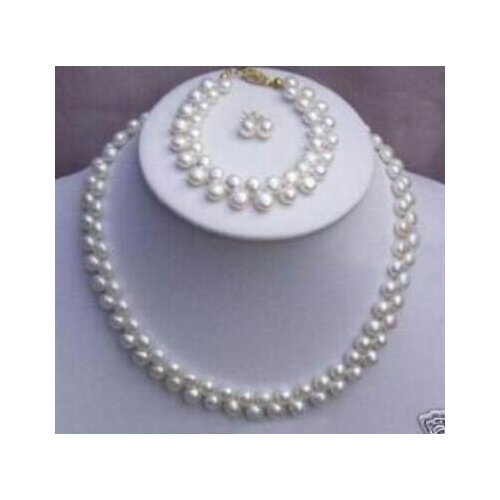 Jewelry Genuine Natural Freshwater 2 rows 7-8 Fresh water Cultured pearl necklace bracelet and earring set