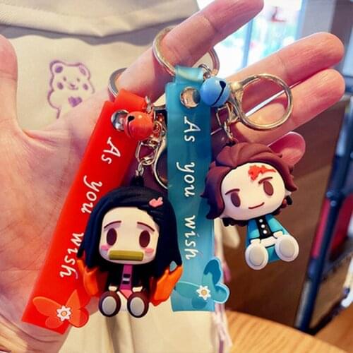 Anime Demon Slayer Cosplay Keychain Silicone Kimetsu No Yaiba Lanyard Keychain Women Bag Keyholder Mini Doll Toys Kids Gift