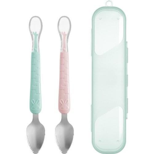 Baby Training Safe Scraping Puree Spoon Infant Feeding Double-Headed Children Tableware Multi Purpose Stainless Steel 1Pcs