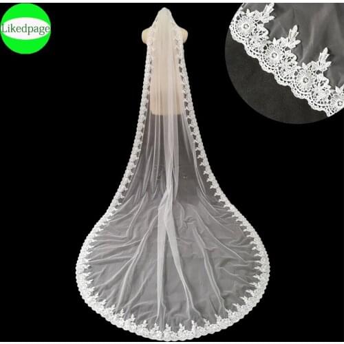 Long Wedding Bride Veil 2021 One Layer Voile Mariage Welon Slubny Lace Edge Veu De Noiva Longo Weeding Accessoire Metal Comb