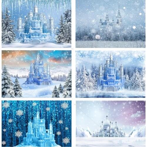 Winter Ice Snow Castle Frozen Backdrop Photography Background Christmas Child Portrait Birthday Decoration Photo Studio Props