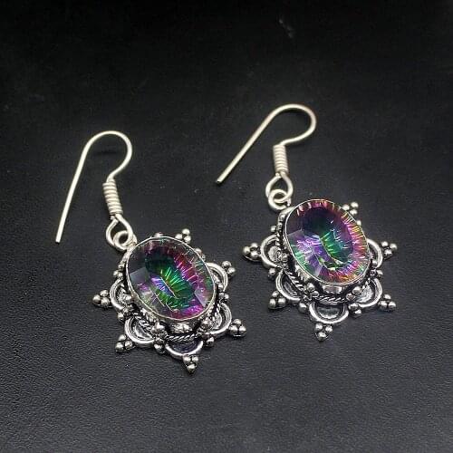 Hermosa Nice Rainbow Fire Topaz Silver Color Fashion Jewelry Gifts Dangle Drop Earrings for Women Girls 1 3/4 Inch FQ100