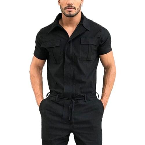 Cofekate Men Jumpsuits Casual Short Sleeve Playsuit One Piece Work Jumpsuit Cargo Fashion Long Pant Jum Psuit for Men