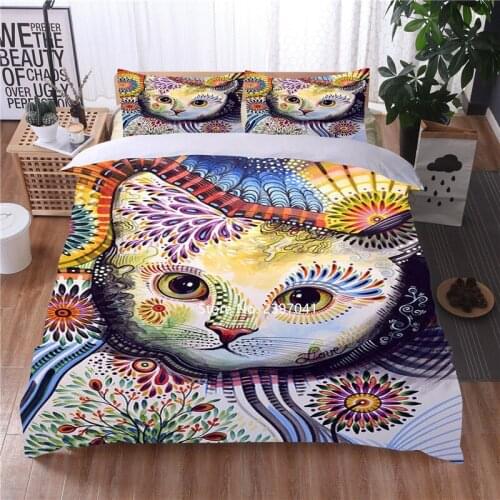 2-3 Pieces Modern Style Bedding Set Color Cat Deluxe Down Quilt Covered Pillowcase Home Bedroom Decor Home Textile