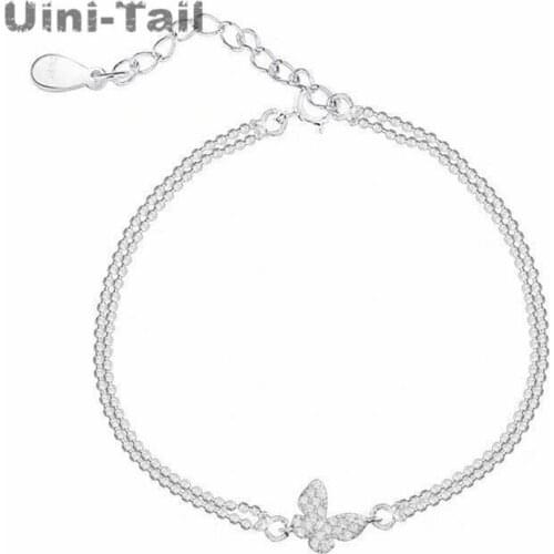 Uini-Tail Hot Selling New 925 Sterling Silver Sweet Butterfly Micro-Set Bracelet Simple Fashion Romantic Double Bracelet ED864