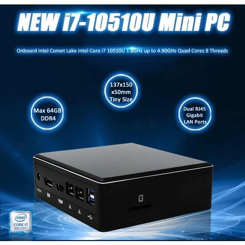 Eglobal New 10th Gen Mini PC Computer Intel i7-10510U 2*DDR4 M.2 SSD 2*LAN 4K HTPC Windows 10 Linux 8*USB USB-C HDMI DP WiFi