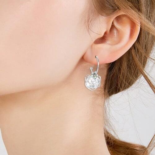 Fashion Hollow Out Rose Silver Color Drop Dangle Earrings Women Jewelry Korean Fashion Trendy Crystal Earrings