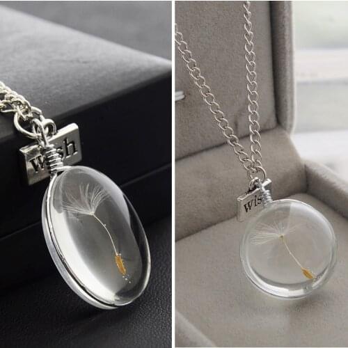 Fashion Necklaces Wish Real Dandelion Crystal Necklace Glass Pendants Necklace Chain Choker Necklace For Women