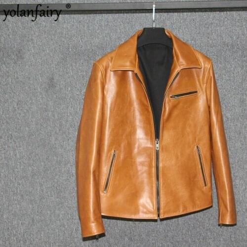 Genuine Leather Jacket Men Spring Autumn Cow Leather Jacket Plus Size Brown Coat Fashion 5xl Chaqueta Cuero Hombre Pph342