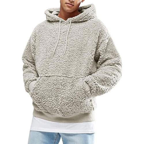 Mens Winter Warm Faux Fur Teddy Bear Sweatshirt Hoodie Hooded Tops Pullover Casual Fashion Hooded Tee Sweatshirt Outwear